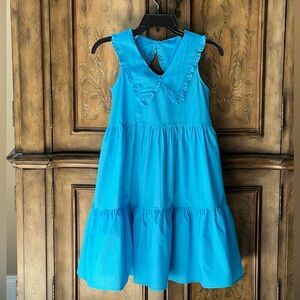 Zara Girls NWT Turquoise Tiered Dress Peter Pan Collar Ruffle Size 10